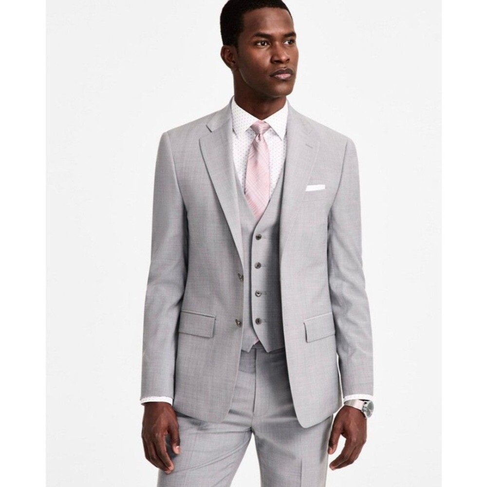$450 BRAND NEW CALVIN KLEIN Mens 44L Gray Slim Blazer Sport Coat Suit Jacket